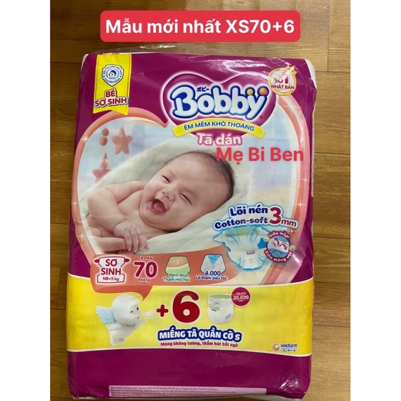 [TẶNG KÈM 6M S] Tã Dán Bobby Sơ Sinh Bobby Size XS70 miếng - dành cho bé dưới 5kg mẫu mới