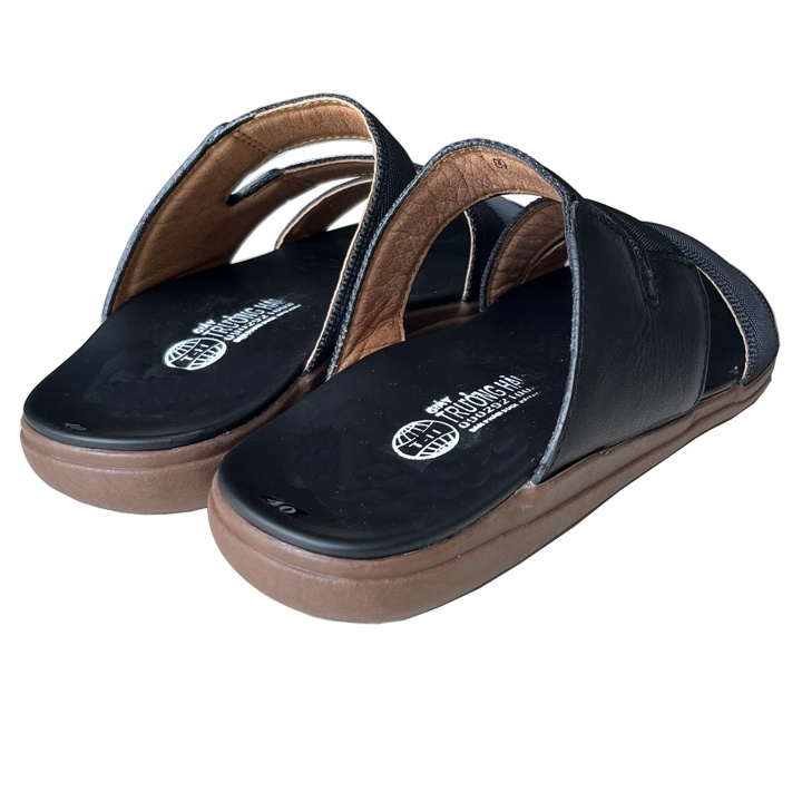Dép nam quai chéo đế cao 3cm quai dù Trường Hải màu đen DN160