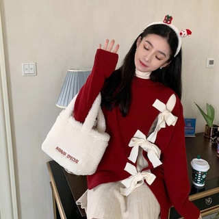 Áo len nữ dài tay cổ thắt nơ thời trang