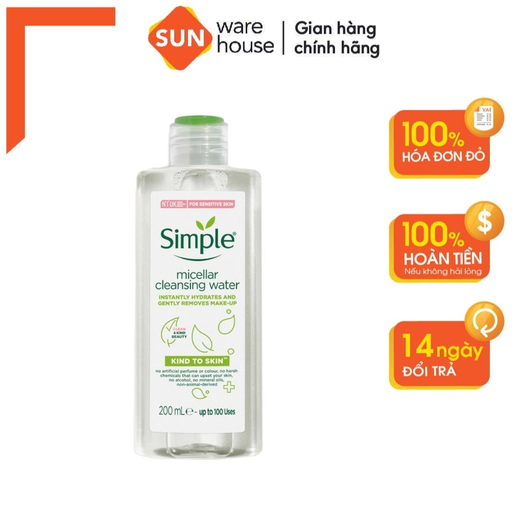 Nước Tẩy Trang Simple Dịu Nhẹ Lành Tính Kind To Skin Micellar Water 200ml