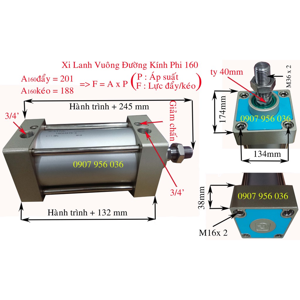 Xi lanh vuông SC 160