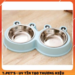 Bát ăn cho chó mèo - Bát đôi ếch inox