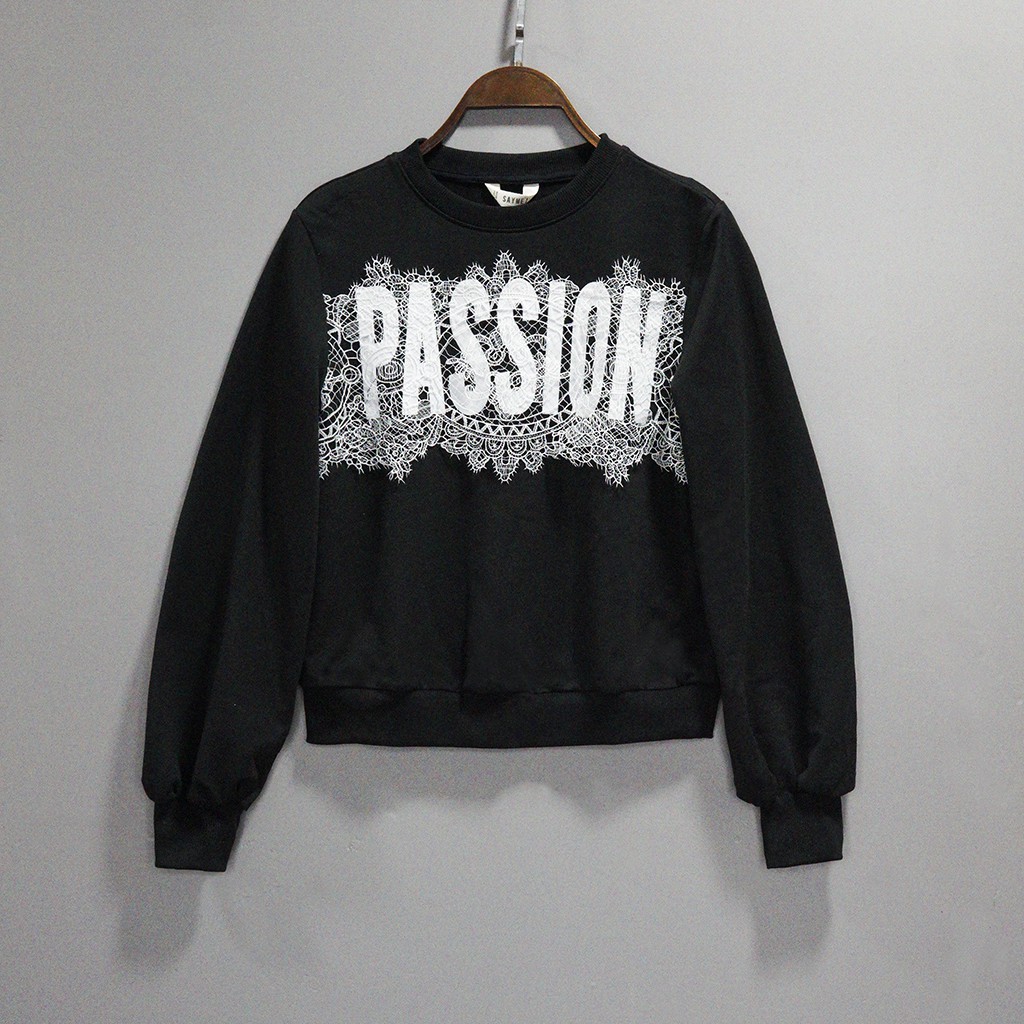 Áo nỉ nữ SAYME áo sweater dài tay nỉ da cá mềm mịn ấm áp PASSION phối ren WCSI0010
