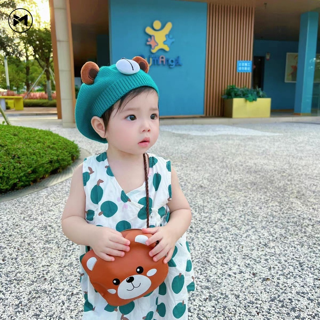 Mũ Len Dệt Kim Màu Kẹo Hình Gấu Hoạt Hình Cho Bé 1-4 Tuổi