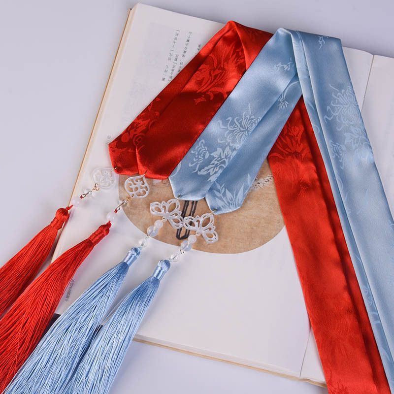 Dây buộc tóc cổ trang chất liệu tơ lụa in hoa kèm dây tô