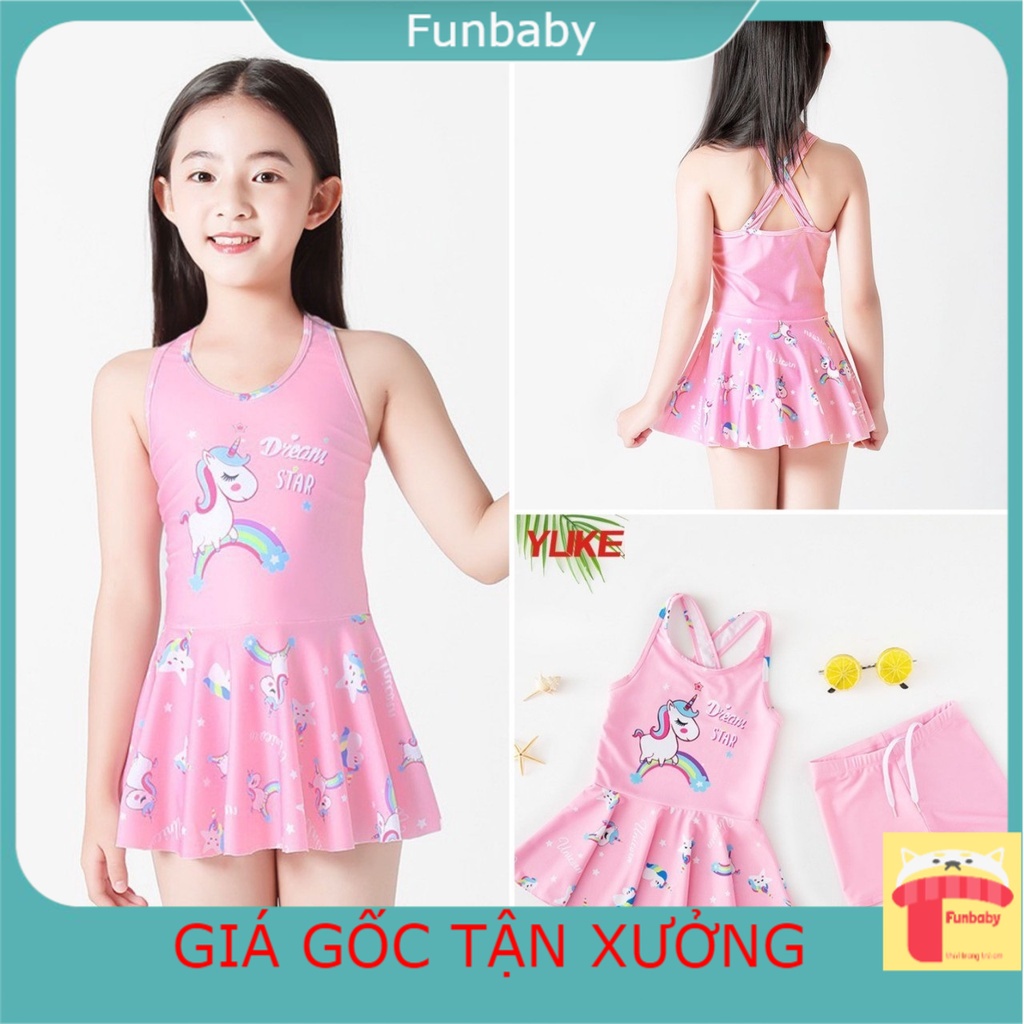 Bộ bơi bé gái 4-12 tuổi rời áo bơi kiểu váy, Đồ bơi cho bé hình pony cao cấp vải co giãn cực tốt