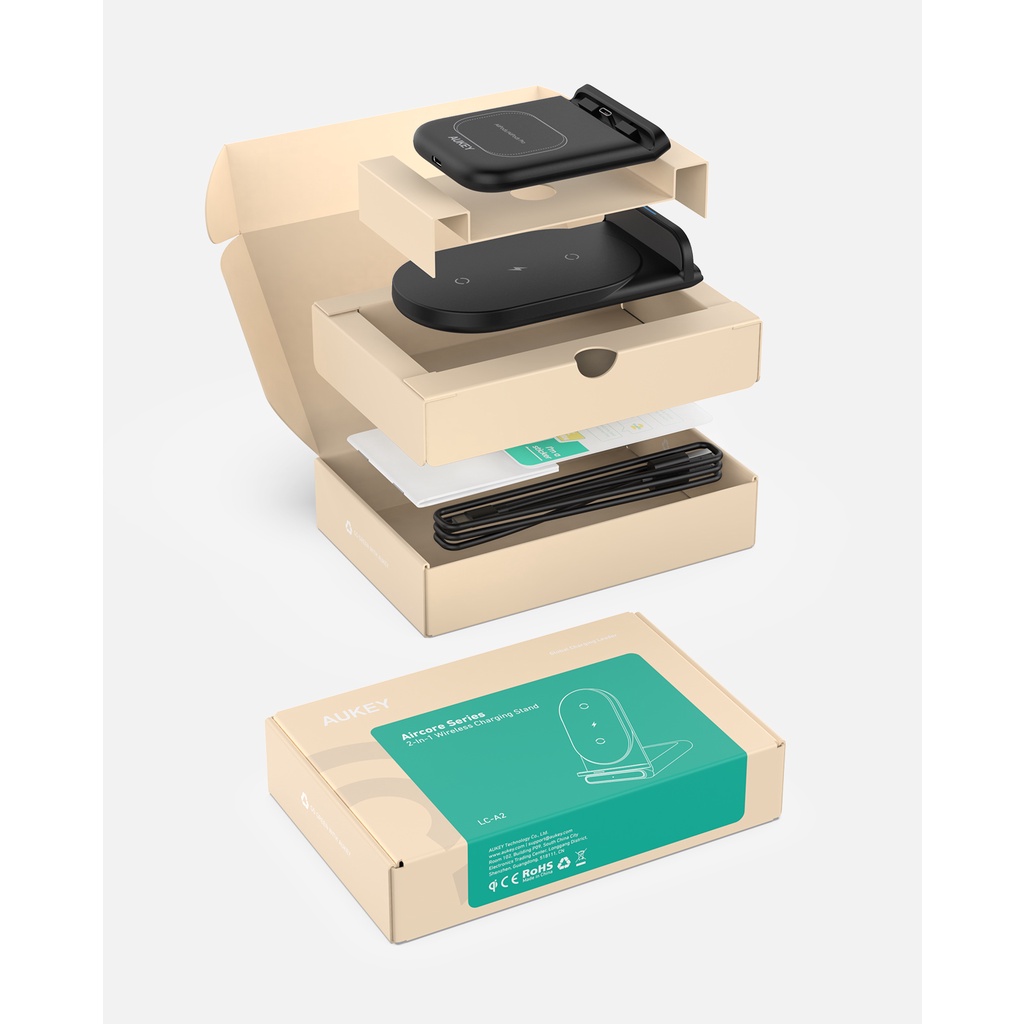 Đế Sạc Pin Không Dây AUKEY LC-A2 10W Hỗ Trợ Sạc Nhanh Qi/QC3.0 Cho Iphone / Airpods Pro /Huawei / Xiaomi /Samsung