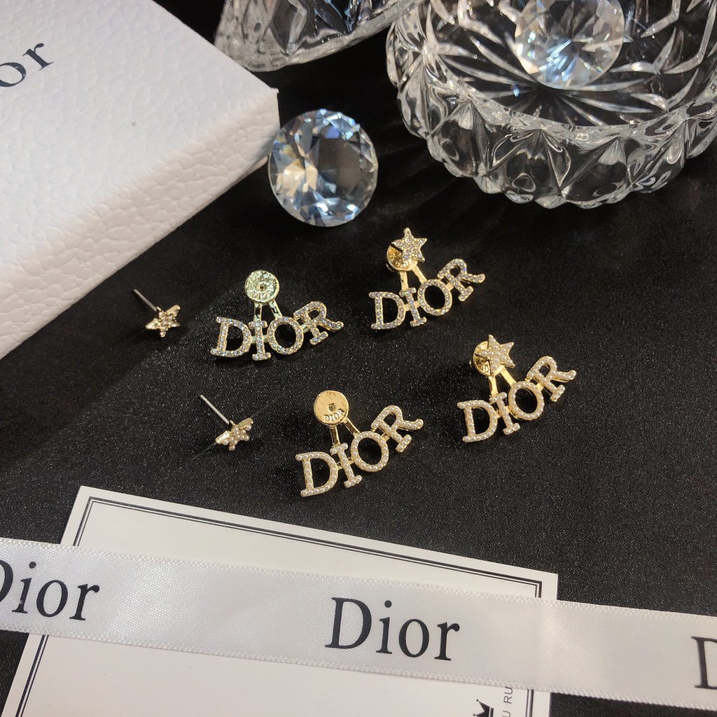 Đôi khuyên tai hình chữ Dior đính kim cương giả thời trang cho nữ