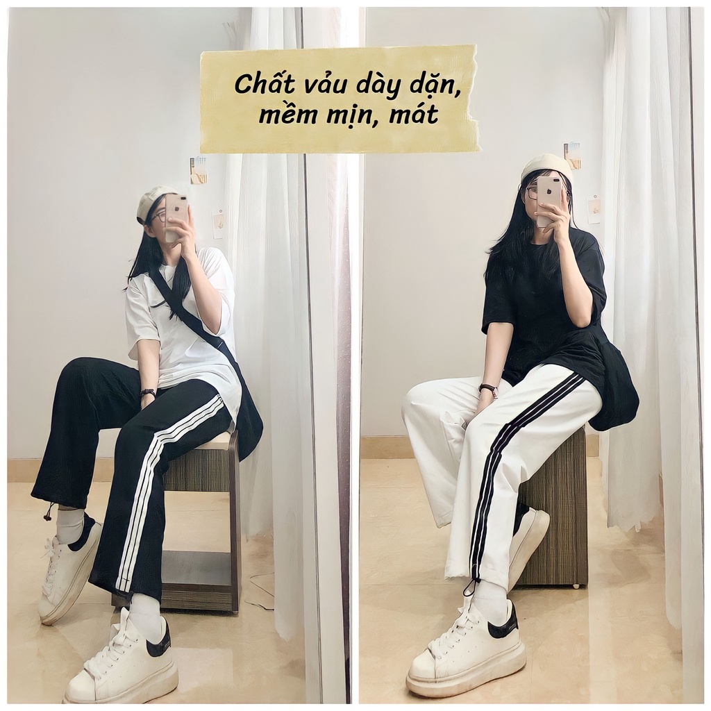 Quần ống rộng 3 sọc nam nữ có dây rút vải thun cotton thể thao 4 chiều form jogger dáng suông FFSTORE