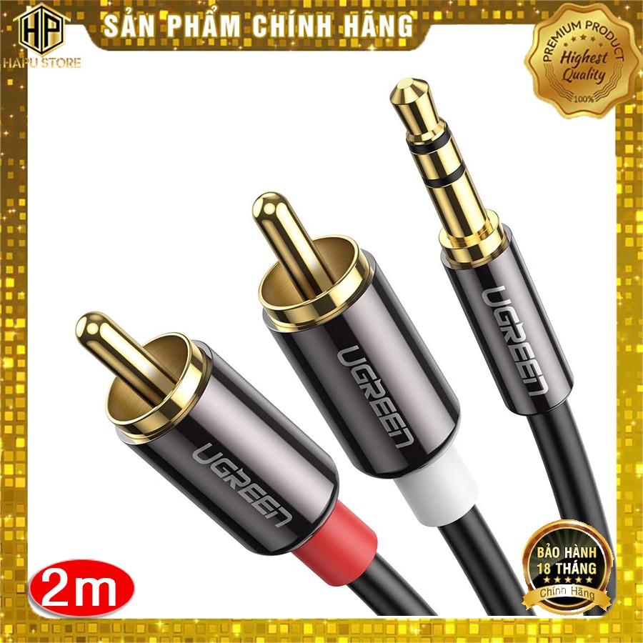 Cáp Audio 3.5mm ra 2 đầu RCA Ugreen 10584 dài 2m chính hãng - Hapustore