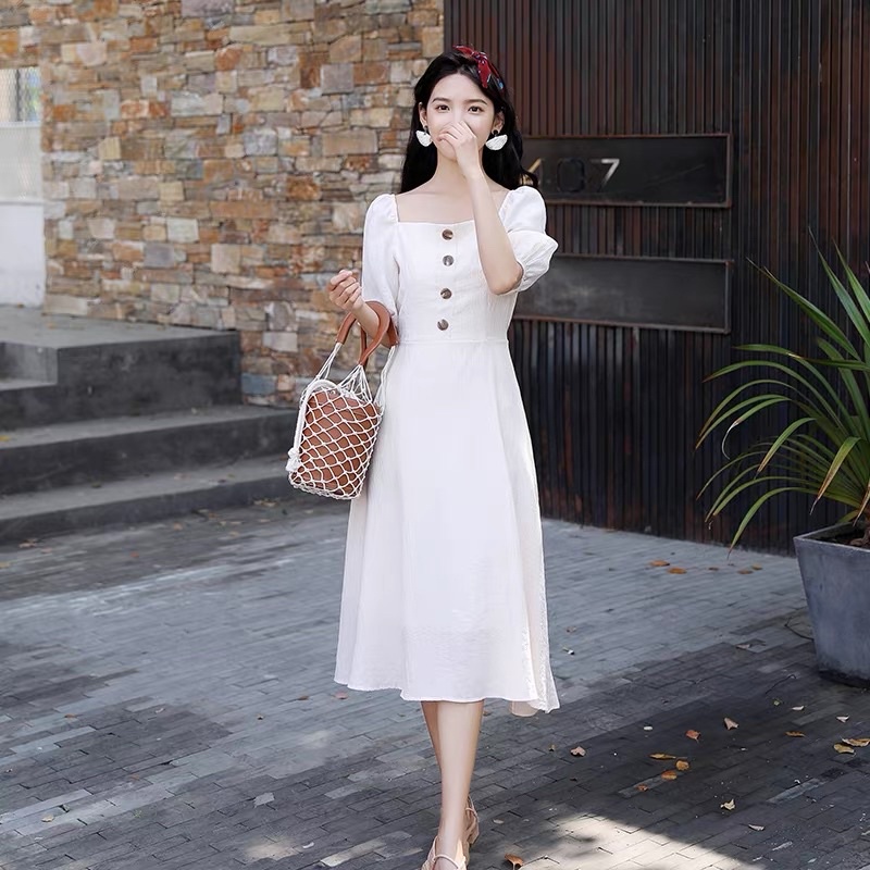 Váy trắng tay bồng dáng dài/ áo khoác dạ tweed màu Hồng tiểu thư xinh xắn dành cho nữ