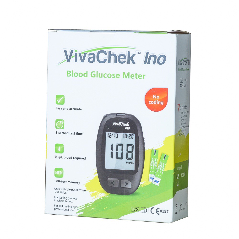 Máy đo đường huyết, que thử đường huyết Vivacheck INO tặng kèm 50 que test hàng chính hãng công nghệ Mỹ
