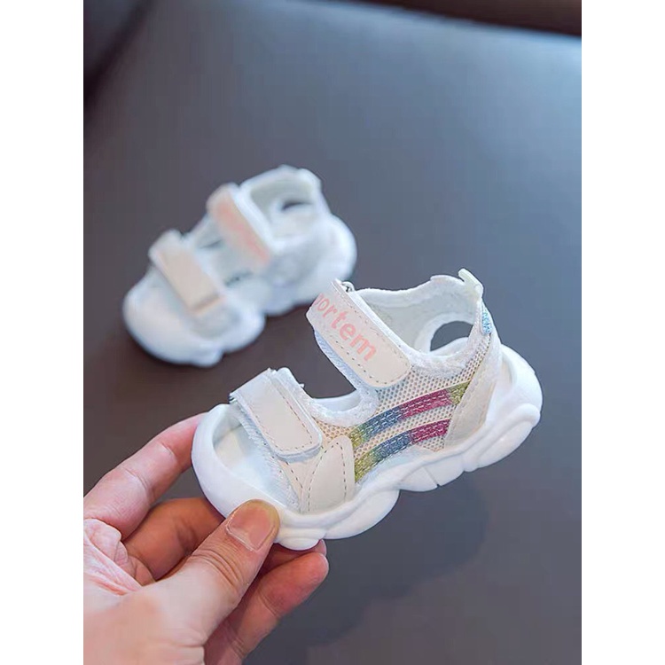 Sandal bé trai - dép quai hậu tập đi cho bé có đế chống vấp đường kẻ kim tuyến lấp lánh hợp thời trang Babybees 6606