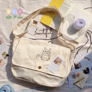 Túi vải canvas tote đeo chéo thêu tay siêu cute