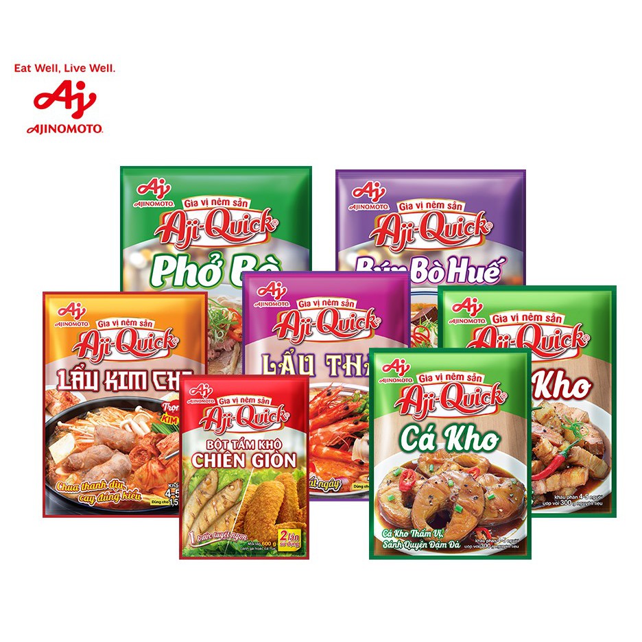 Combo 2 Bột Tẩm Khô AJI-QUICK + 4 Phở Bò + 4 Bún Bò Huế + 4 Lẩu Thái + 4 Lẩu Kim Chi + 6 Thịt kho + 6 Cá Kho