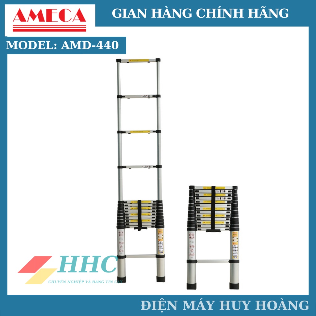 Thang nhôm rút đơn 14 bậc, thang nhôm xếp đơn AMECA AMD-440