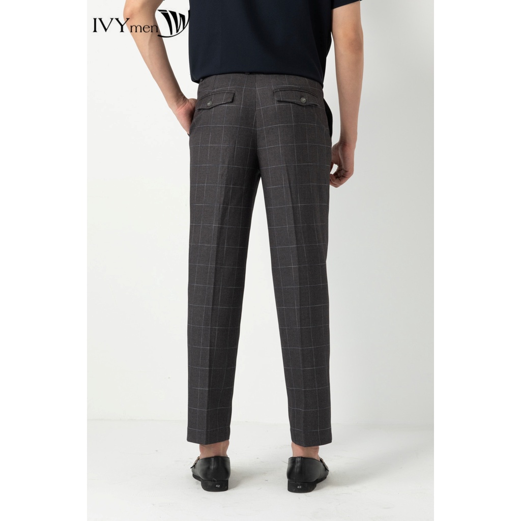 Quần dạ kẻ dáng Regular nam IVY moda MS 22E3080