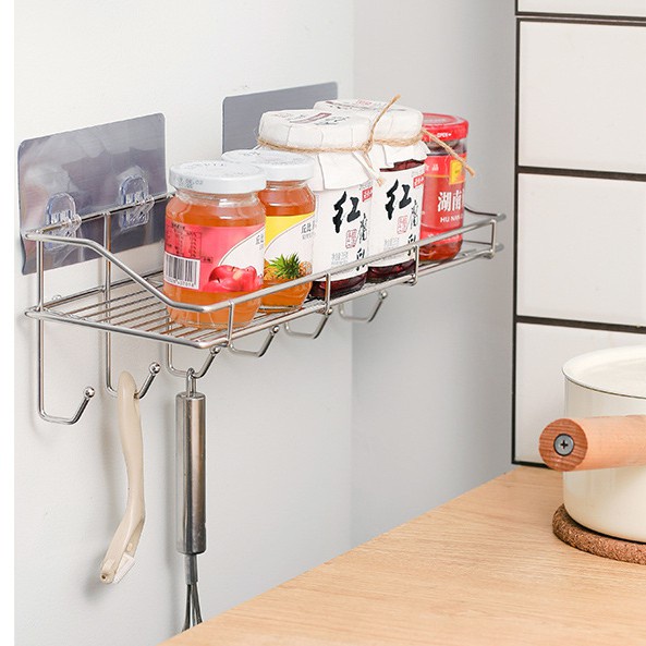 Kệ đựng mỹ phẩm treo tường, giá treo khăn 6 móc dán tường siêu bền inox304 cao cấp không gỉ