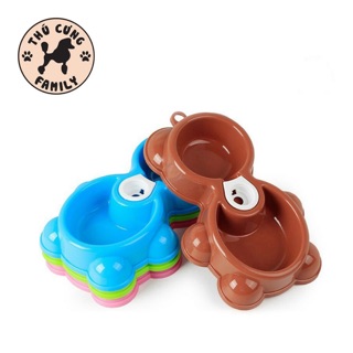 Bát Ăn Đôi Cho Chó Mèo Gắn Bình Hình Gấu