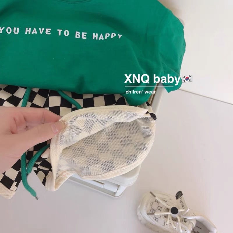 Set Áo Thun Ngắn Tay Form Rộng Và Quần Short Họa Tiết Ca Rô Thời Trang Dành Cho Nữ