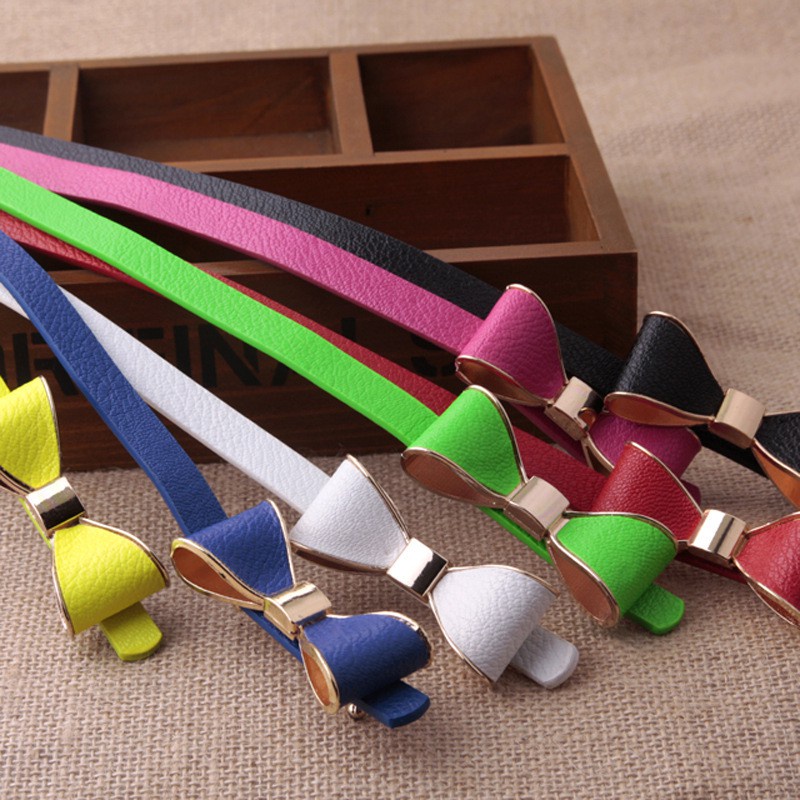 Thắt lưng da PU bản nhỏ phối nơ thời trang cho nữ