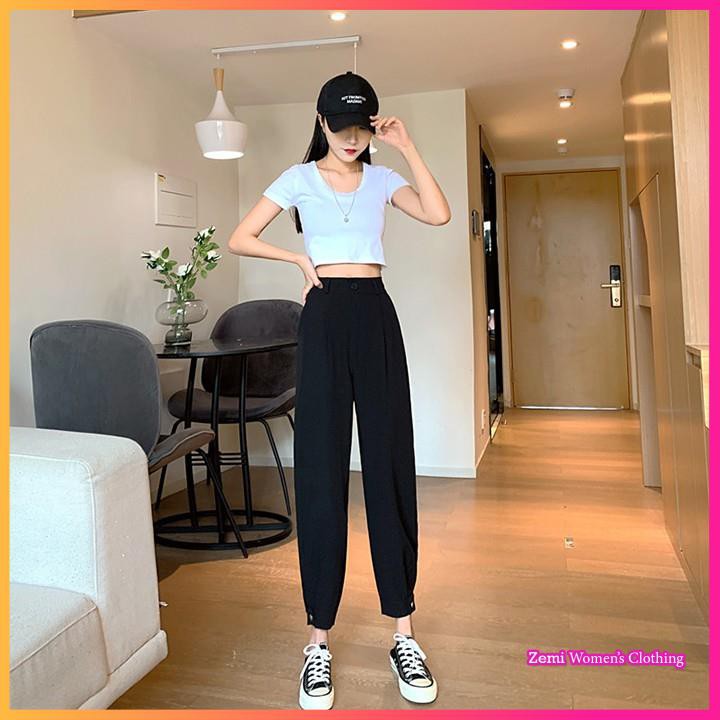 Quần Baggy Nữ 💕 Quần Baggy Ulzzang Ống Cài Khuy Eo Cao | BigBuy360 - bigbuy360.vn