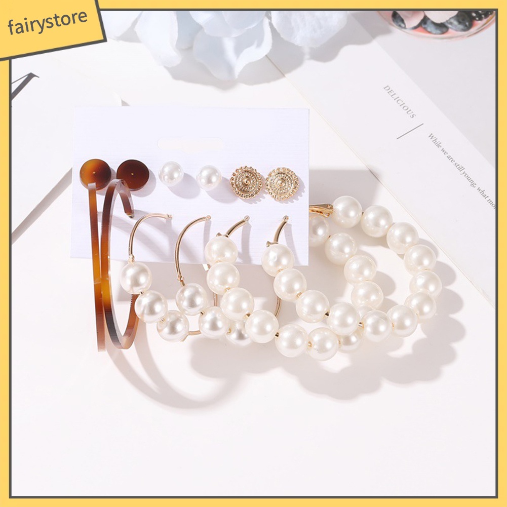 Bộ 6 Đôi Hoa Tai Đính Ngọc Trai Nhân Tạo Thời Trang Cho Nữ