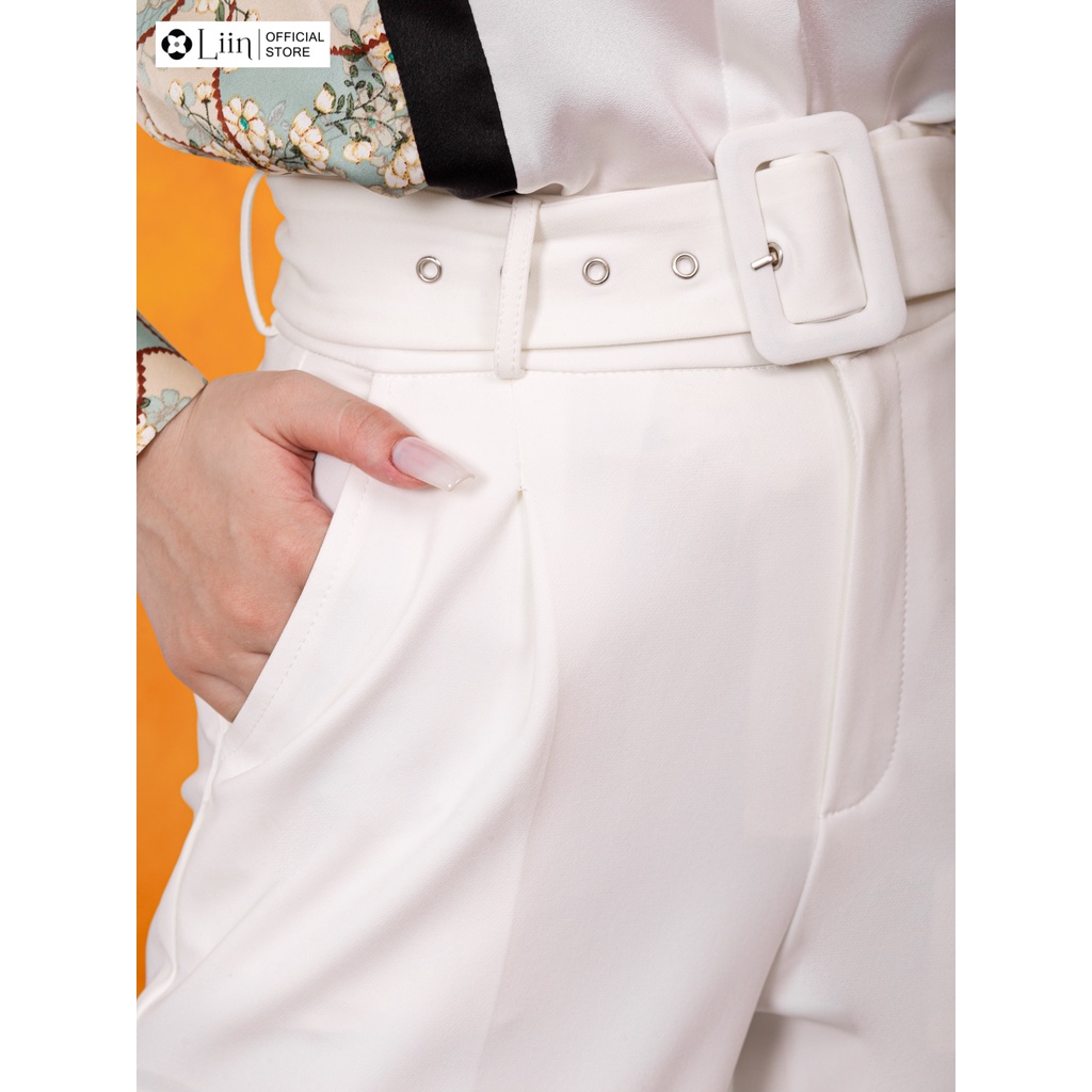 Quần Baggy Linbi màu trắng kèm đai kiểu dáng công sở thanh lịch liin clothing Q3197