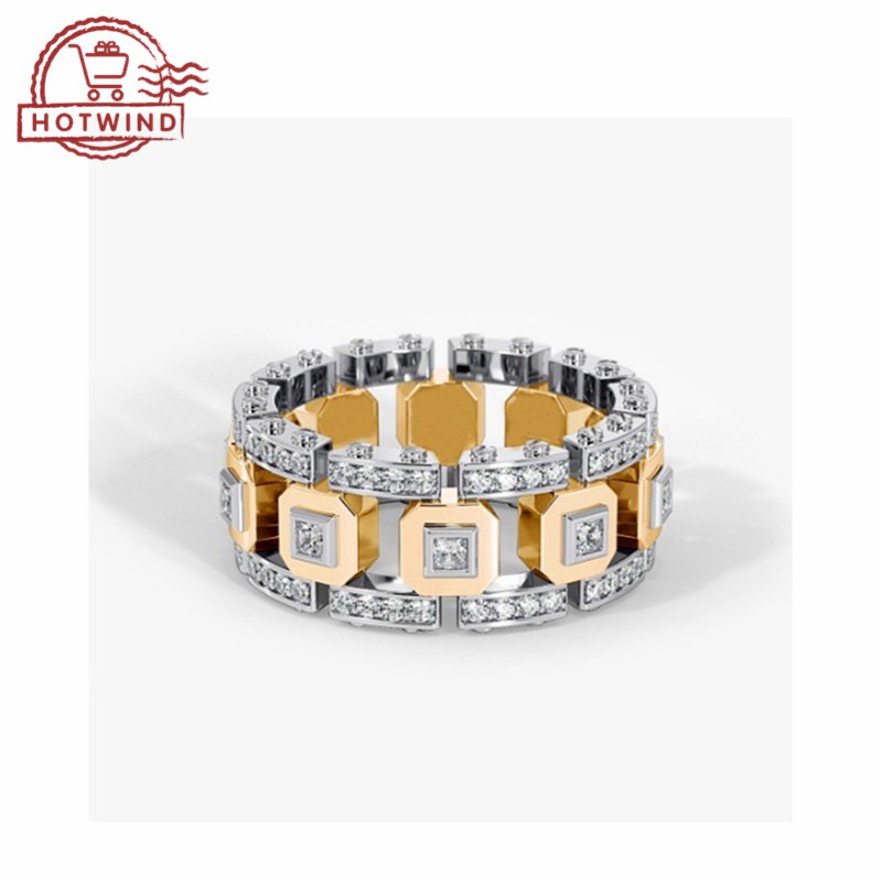 Nhẫn mạ vàng hồng 14K đính đá hai màu cho nam