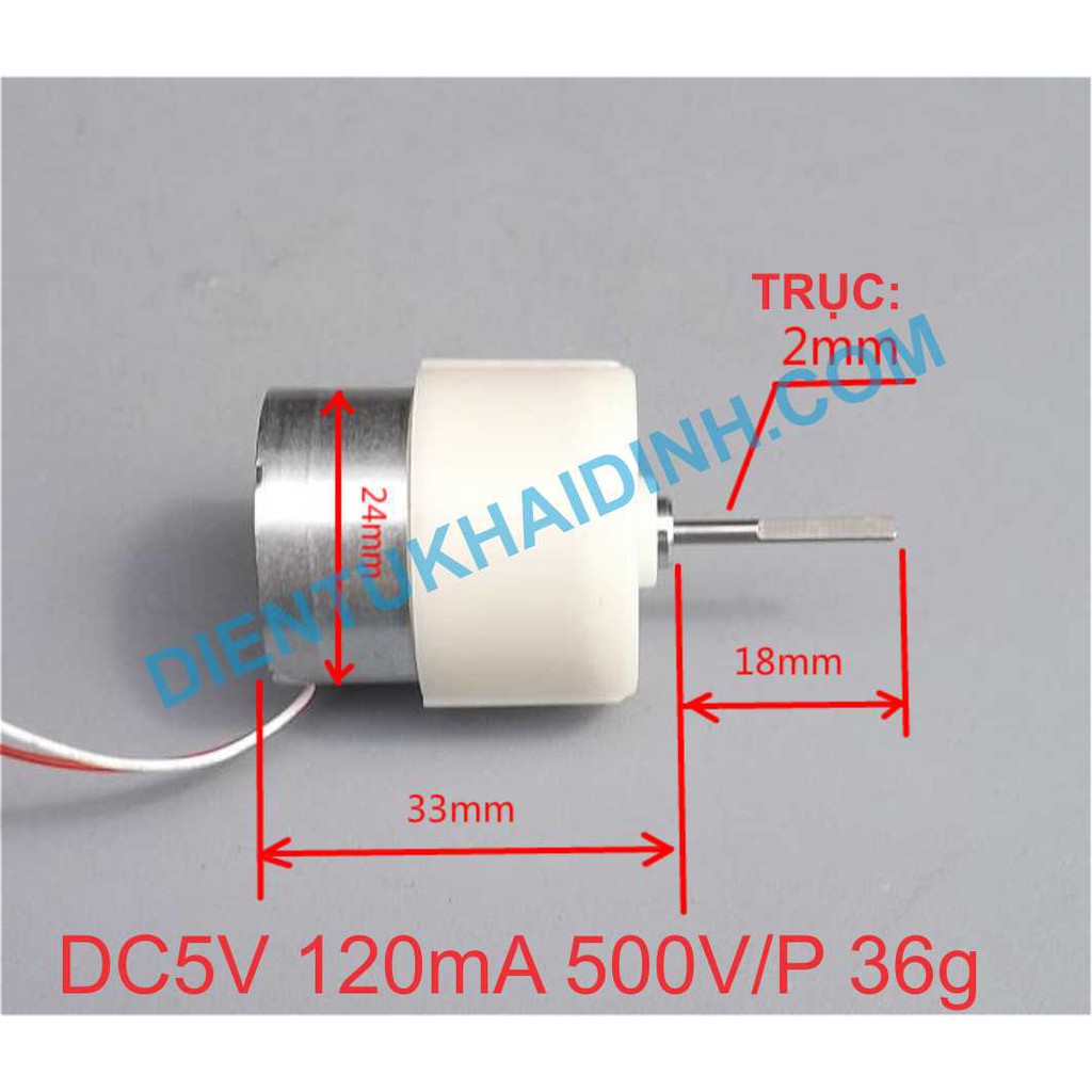 đông cơ giảm tốc 300 5V500RPM, trục D 2mm dài 18mm kde3508