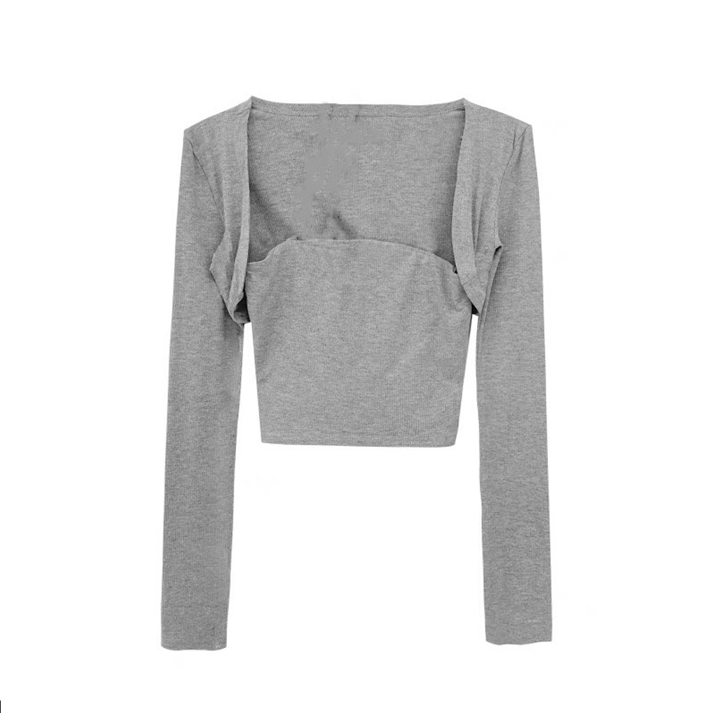 [Ảnh Thật] Áo Kiểu Nữ Ôm Body Dạng Thun Dài Tay Croptop Có 2 Lớp Áo Ống và Áo Khoác TGMN