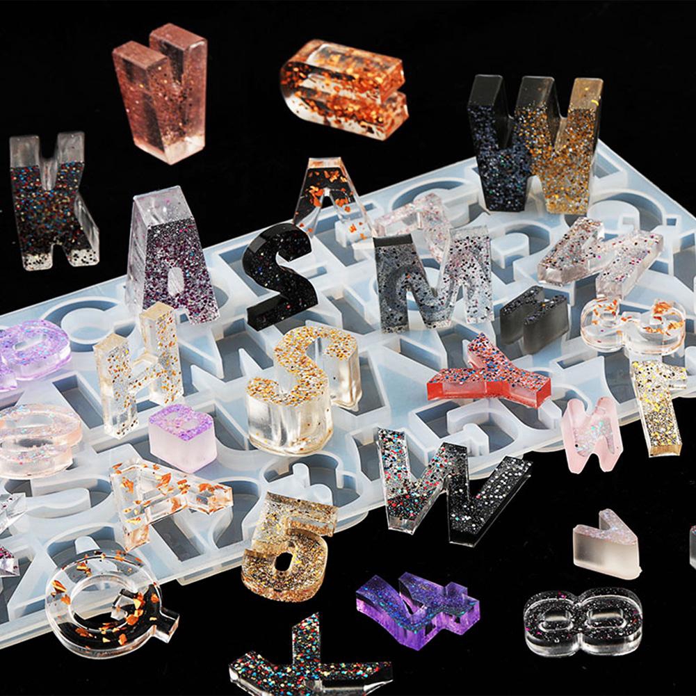 Khuôn mẫu nhựa Epoxy Bảng chữ cái, Khuôn mẫu số Kim cương Silicone Đúc, Trang sức DIY Làm khuôn