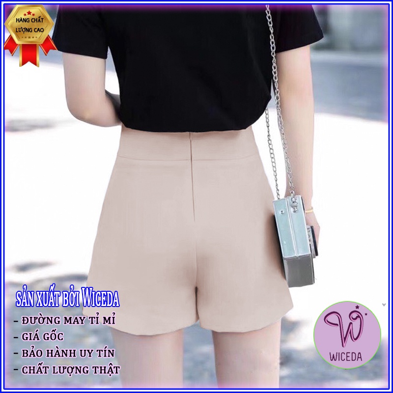Quần short nữ lưng cao phối cạp 3 cúc Wiceda , quần đùi cạo cao đẹp hai màu đen be sáng chất tuyết mưa dày dặn QĐ401
