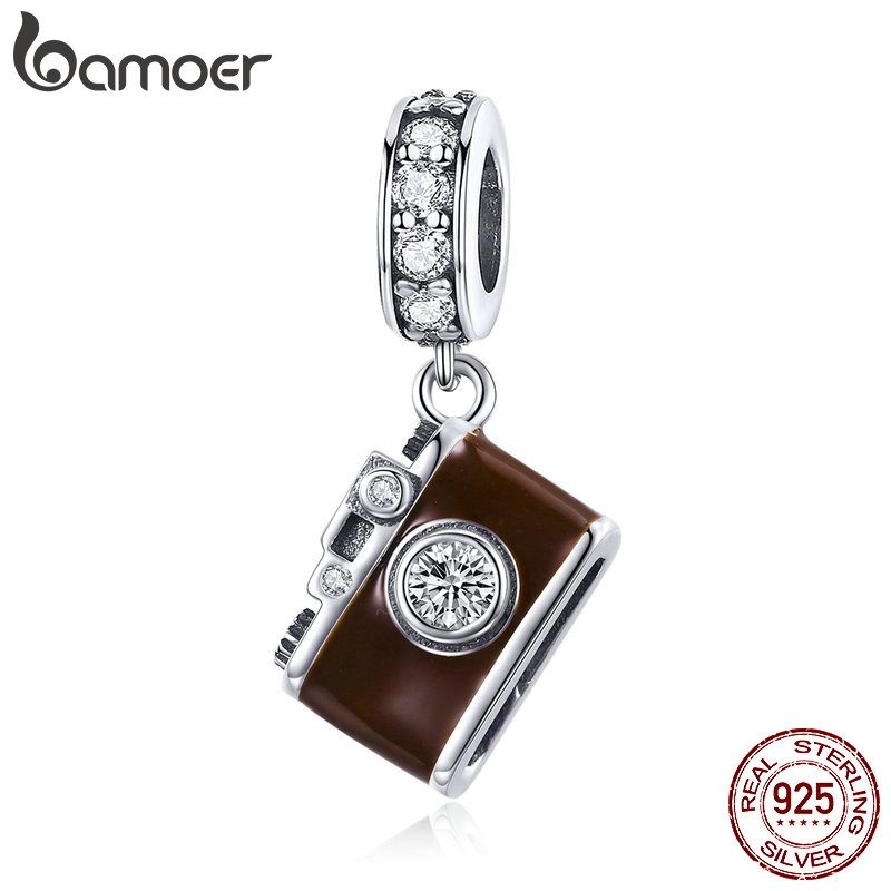 Hạt phụ kiện Bamoer hình máy ảnh đính đá lấp lánh làm trang sức tinh tế dành cho nữ