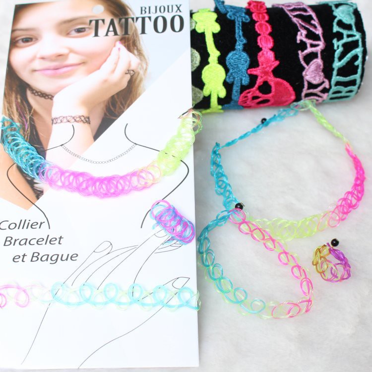 Set 3 món Tattoo choker nhiều màu