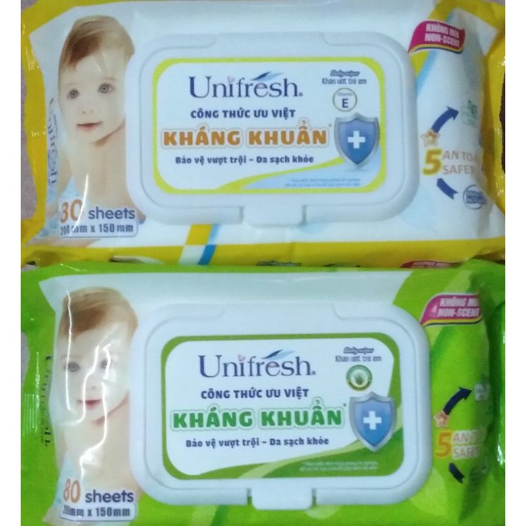 Khăn Ướt Unifresh Không Mùi Vitamin E 80 Miếng