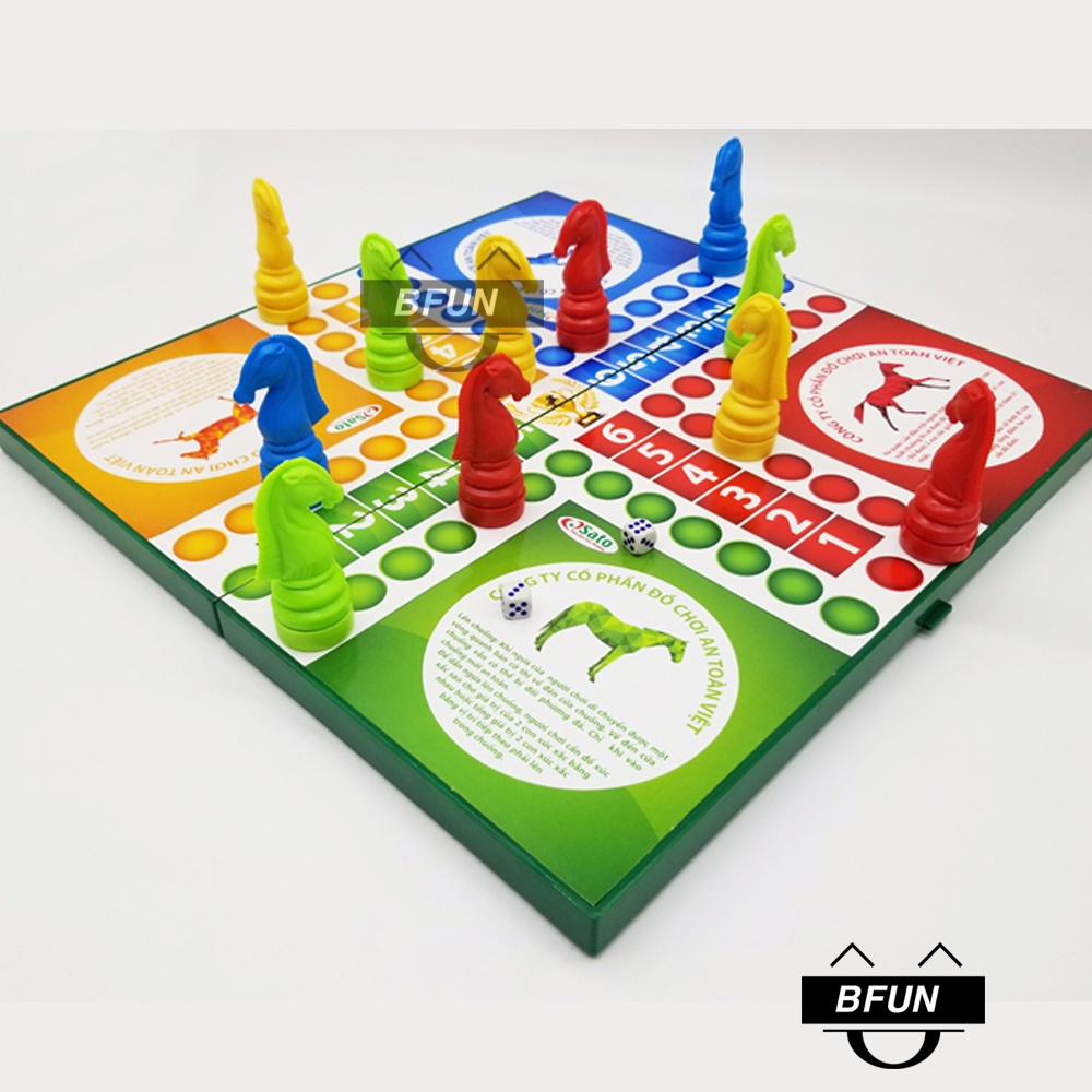 Cờ CÁ NGỰA SATO Bàn Nhựa Cao Cấp SIZE ĐẠI / TRUNG / VỪA - Cờ Đua Ngựa Kèm 4 XÚC XẮC, Board game Đồ Chơi Cho Bé BFUN