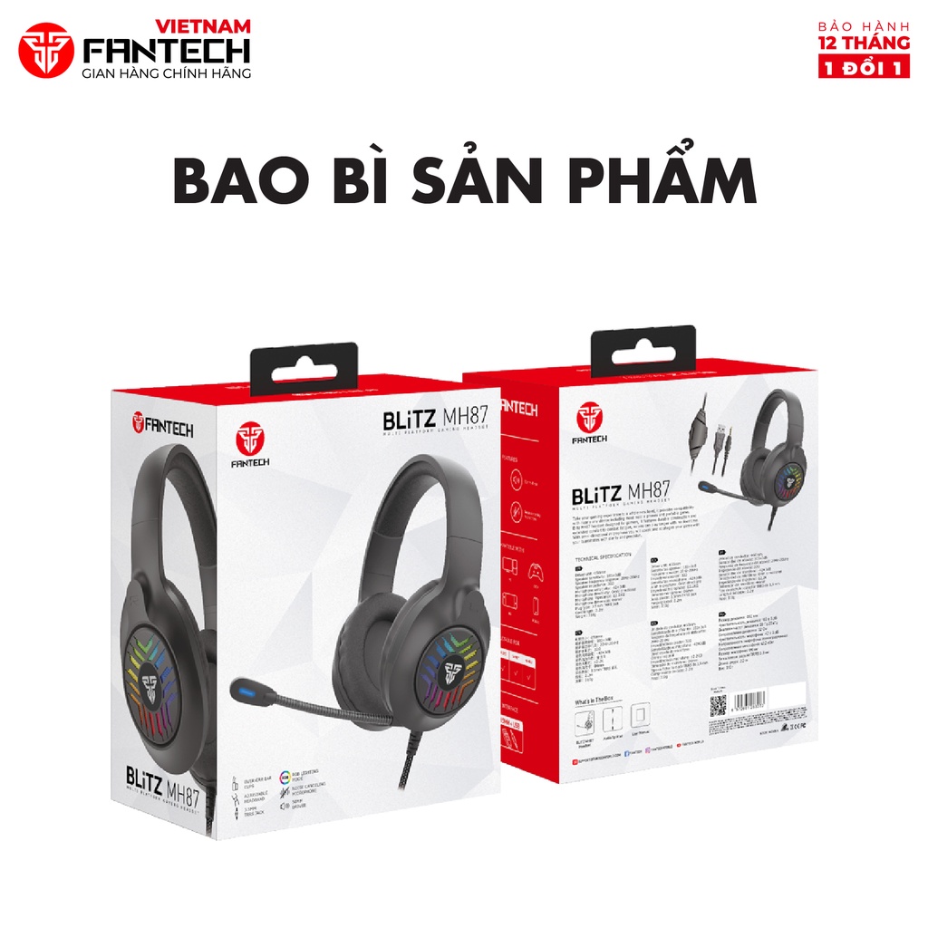 Tai Nghe Gaming FANTECH MH87 Đèn LED RGB, Micro Chống Ồn - Chân Cắm USB + 3.5mm - Hàng Phân Phối Chính Hãng