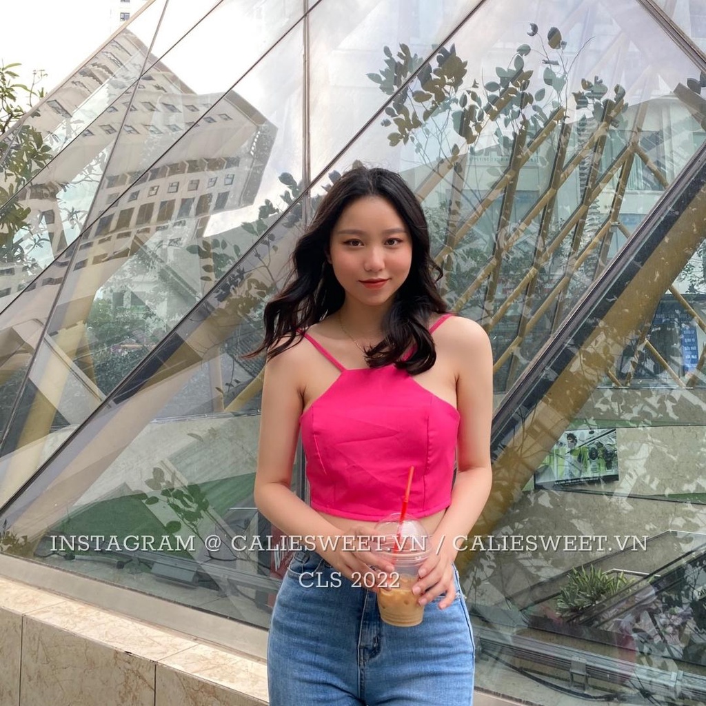 Áo yếm croptop Caliesweet croptop chất đũi lụa thắt nơ sau thích hợp đi biển đi chơi CLS007