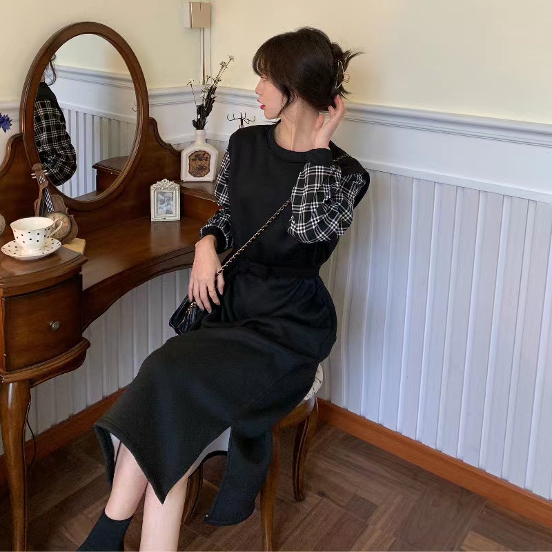 Đầm nữ Perty giả hai lớp lót nhung phong cách Hàn Quốc thời trang