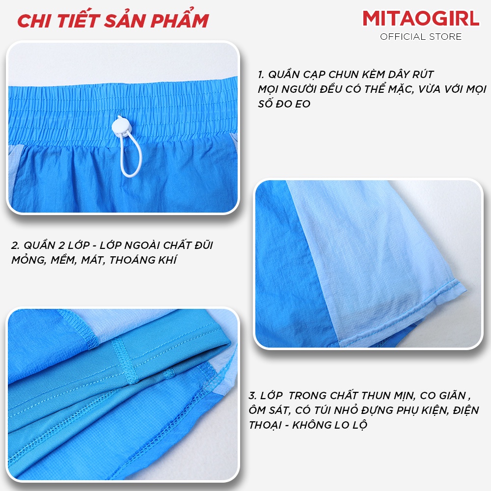 Quần tập gym yoga nữ MITAOGIRL kiểu đùi shorts 2 lớp thể thao quần ngoài chất đũi quần trong thun poly ôm sát co giãn