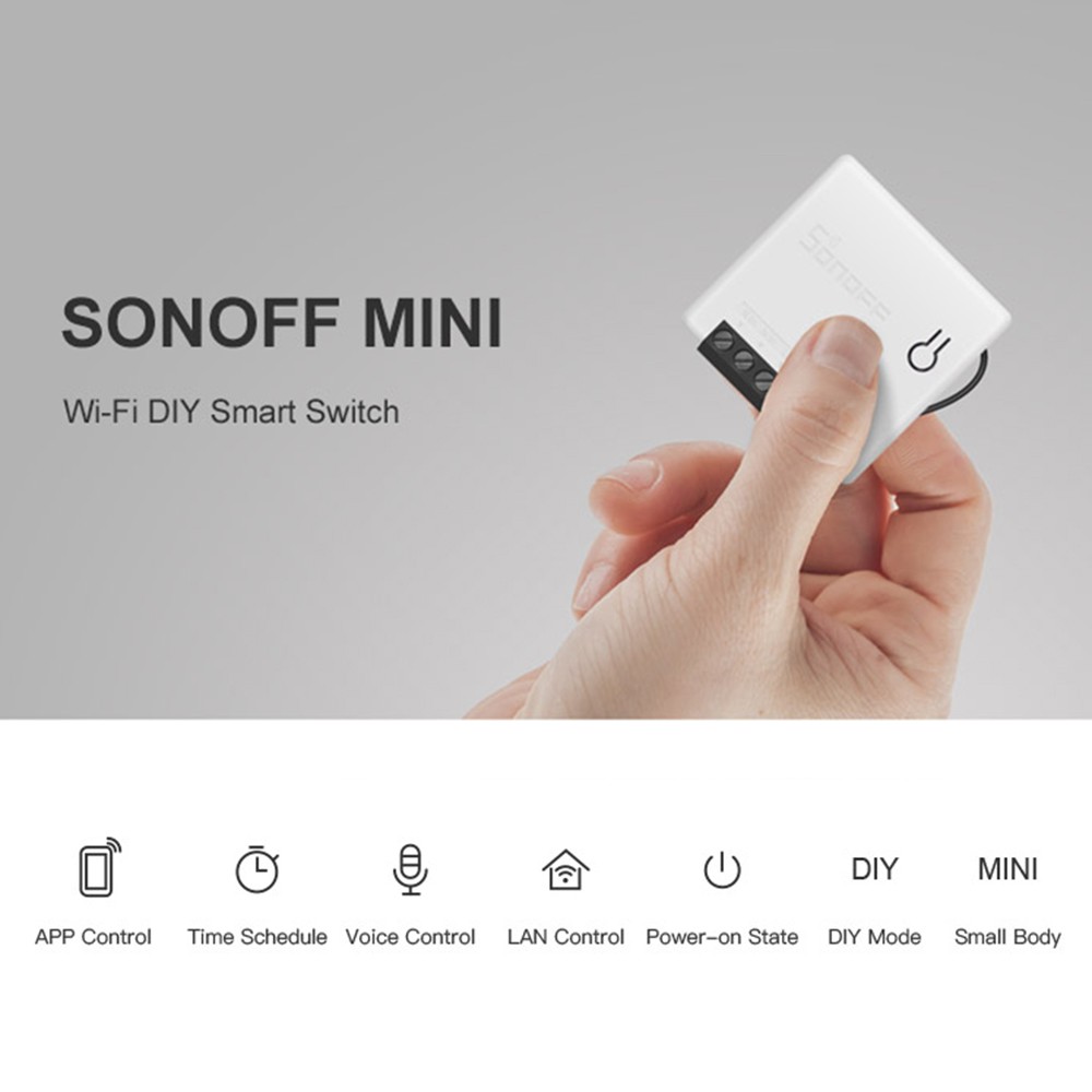 Công tắc WiFi Sonoff Mini DIY siêu nhỏ gắn ổ điện âm tường điều khiển đảo chiều đèn cầu thang hỗ trợ Alexa, Google Home