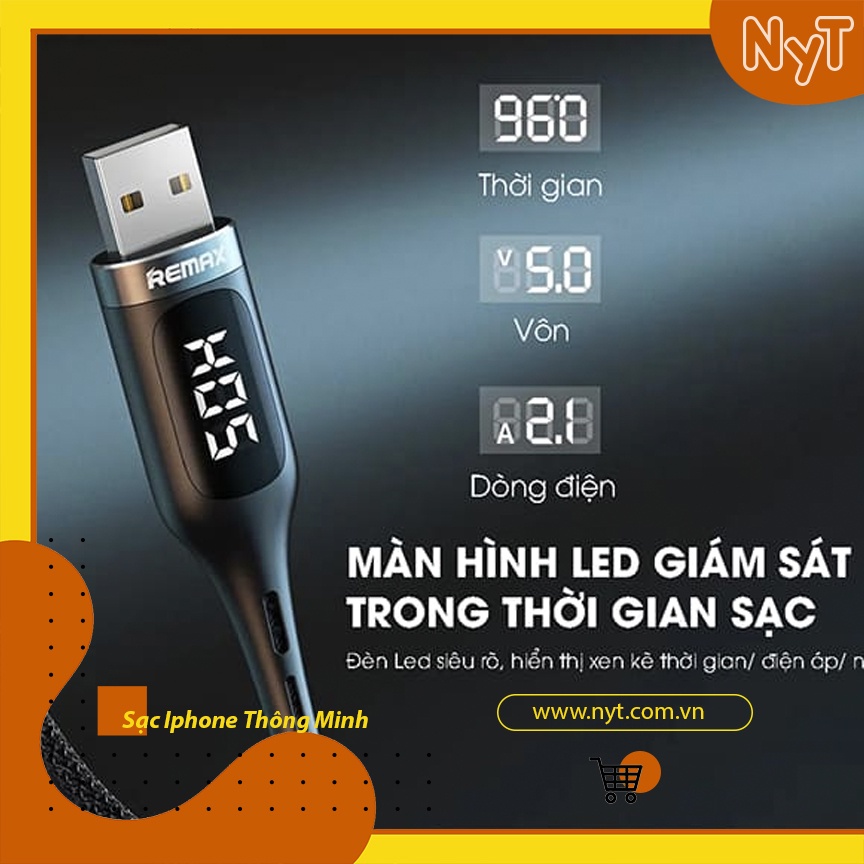Cáp Sạc IP6/7/8/10/11/12/13 Thông Minh Tự Ngắt Remax Chính Hãng - Màn Hình Hiển Thị Thời Gian Sạc ...