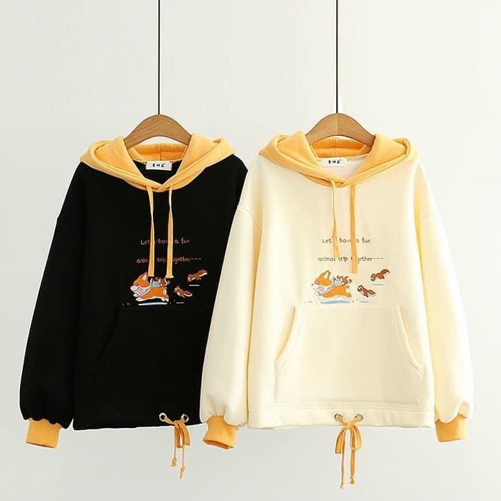Áo khoác, áo hoodie unisex nam nữ nỉ ngoại chó và sóc có túi dễ thương năng động thời trang học đường