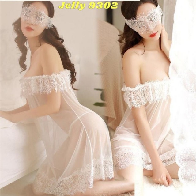 [QUÀ TẶNG] Váy Ngủ Ren Trễ Vai Viền Bèo Đen Trắng Xuyên Thấu Sexy Quyến Rũ  – Đầm Ngủ Dễ Thương Hàn Quốc - Jelly 9302