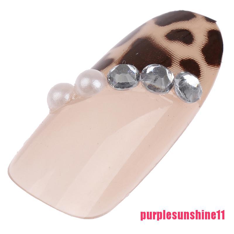 24X Leopard Pearl French Nails Art Tips Fake Nail Press On Full Cover Arti