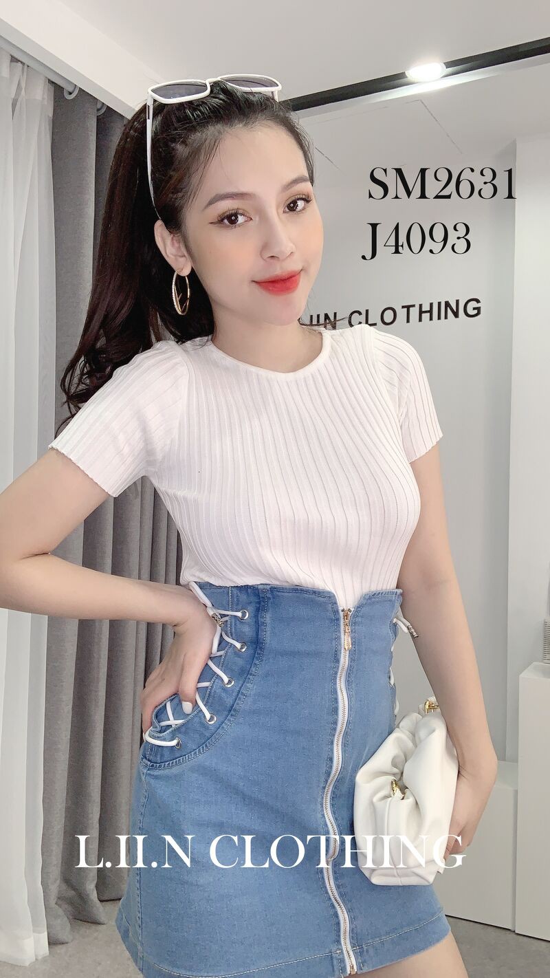 Áo thun nữ Linbi màu trắng, cộc tay, chất liệu thun cao cấp co giãn trẻ trung Liin clothing SM2631