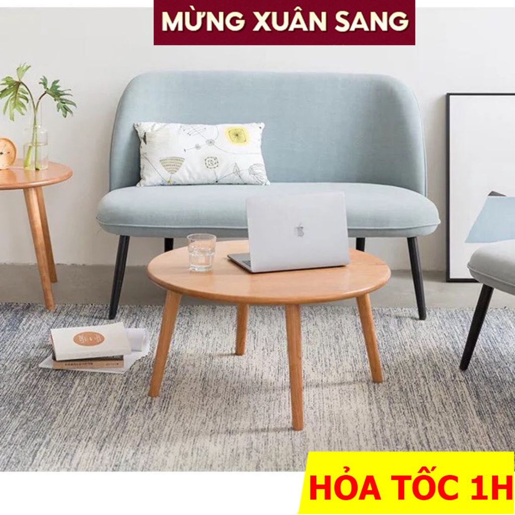 Bàn trà tròn bệt có 4 chân gỗ, kích thước phi lớn 70 và 80cm ( chân chất lượng cao, sơn lót PU chống mỗi mọt và mốc )