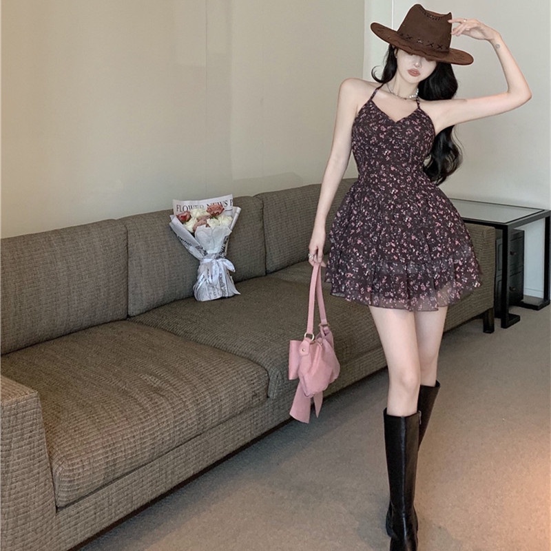 Đầm Mini Cột Dây Trễ Vai In Họa Tiết Hoa Quyến Rũ Hợp Thời Trang Cho Nữ