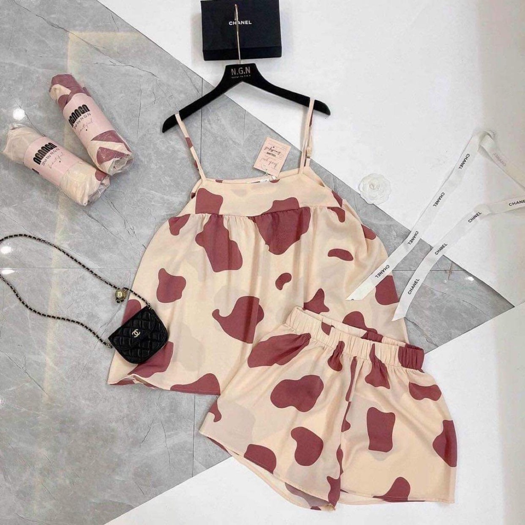 Đồ ngủ mặc nhà 2 dây, cực cute , chất lụa mền , thoải mái mặc mát , hình ảnh vieo thật 100%